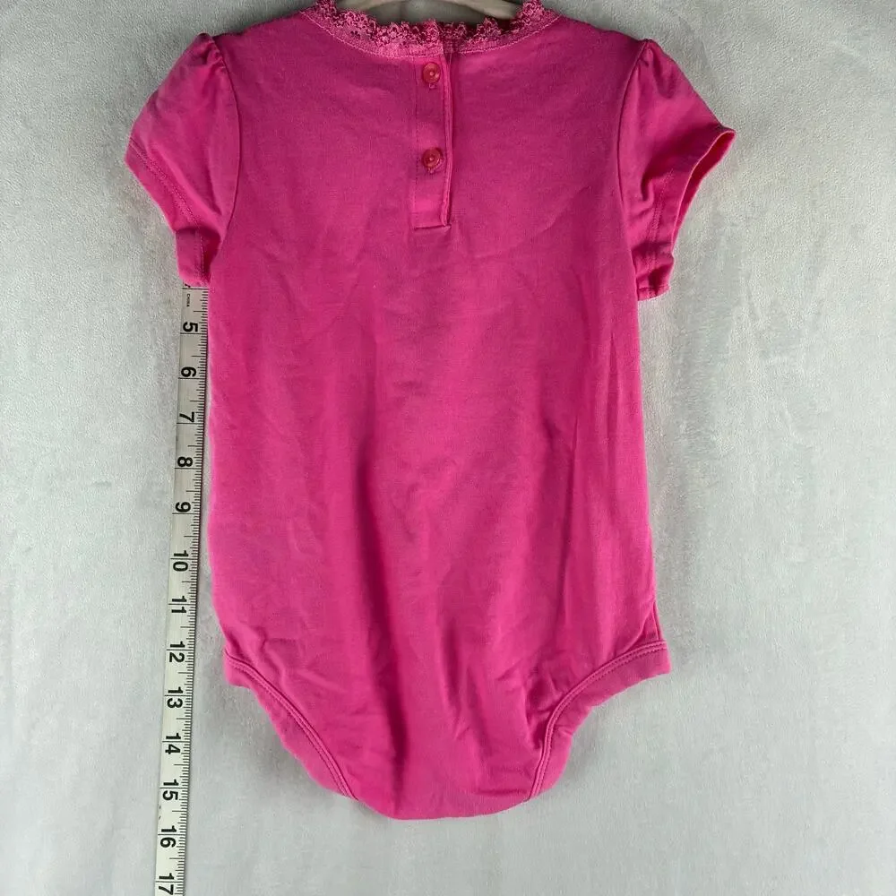 Faded Glory Bodysuit Onesie Baby Girls 24 Months Pink Lace Trim Floral Coquette